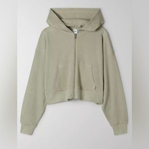 Aritzia tna waffle knit hoodie in sage green